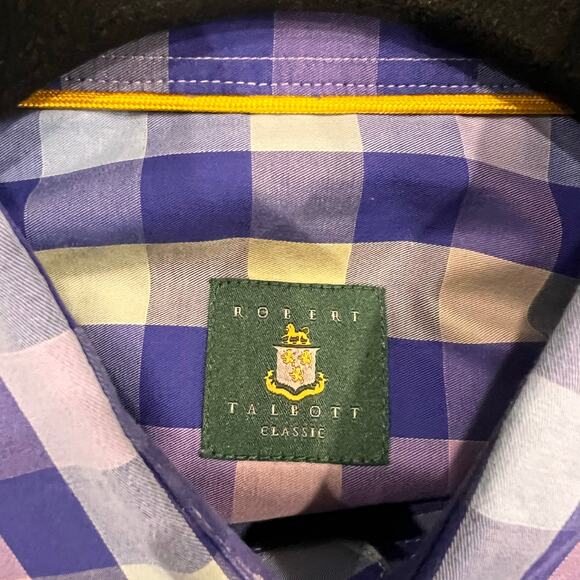 Robert Talbott Shirt - Mens Large - Blue Pink Plaid- Button Down-LS-100% Cotton - Picture 3 of 9